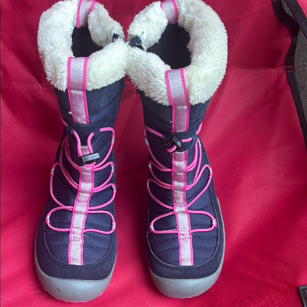 Kids Navy and Pink Winter Boots - Cozy Fleece Lined
